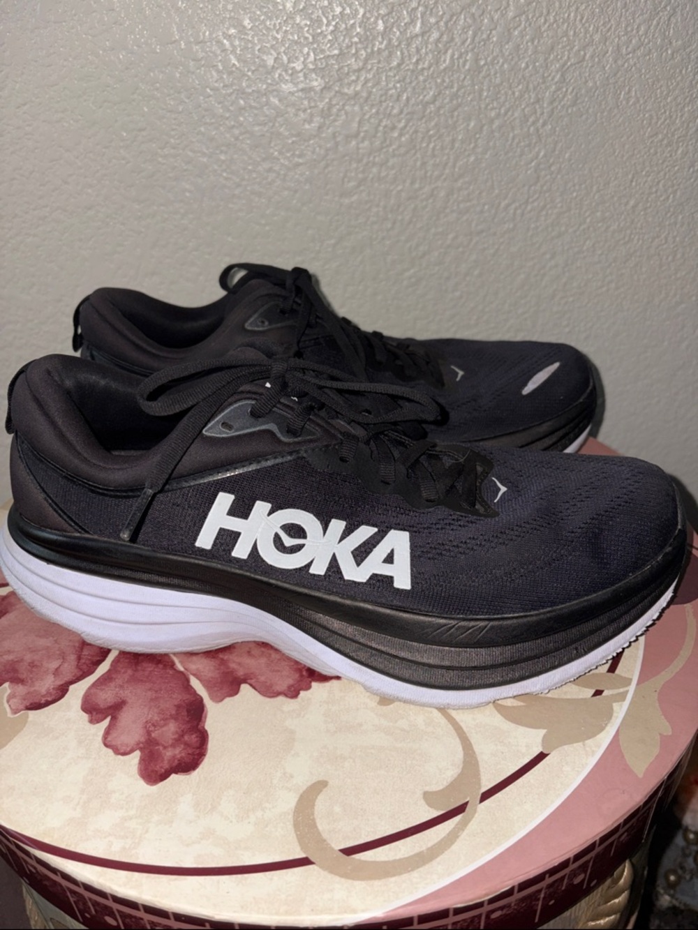 Hoka Men's Black with White Logo Athletic Running Shoes